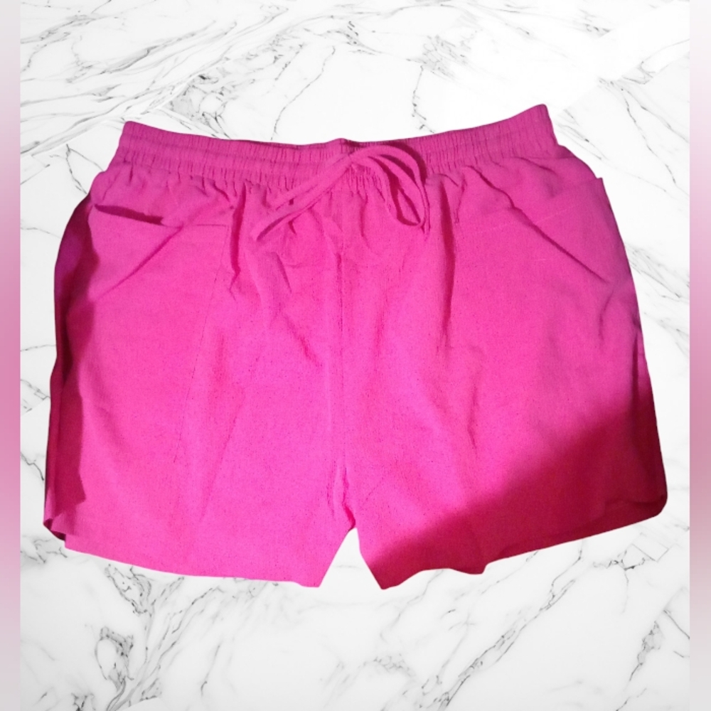 Women's Hot Pink Elastic Waist Drawstring Pull On Shorts